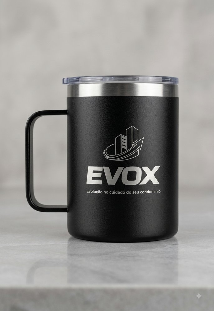 Caneca com alça gravada para o condomínio Evox